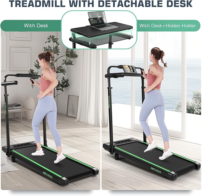 ANCHEER Walking Pad Treadmill with 12% Incline&Adjustable Height, 4 in 1 Under Desk Treadmills with Desk Workstation, Foldable Treadmill for Home 300lb,3 Type Control