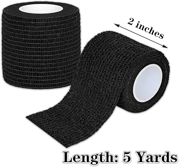8 Rolls Cohesive Bandage 2” x 5 Yards Self Adherent Bandage Wrap Breathable Vet Tape Elastic Adhesive Bandage for Sports, Wrist, Ankle, Tattoo Wraps(Black)