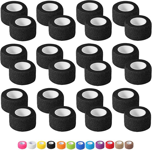 24 Pack Self Adhesive Bandage Wrap, 1 in x 5 Yards Non-Woven Self Adherent Cohesive Bandage, Vet Wrap Wound Tape for Thumb Finger Wrist Knee Ankle, Black