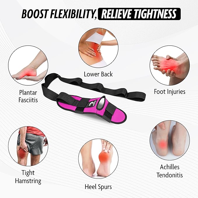 DMoose Fitness Foot & Calf Stretcher with Adjustable Padded Stretching Strap for Plantar Fasciitis, Hamstring, Heel Spurs and Achilles Tendonitis Relief - Yoga Leg Stretch Strap for Flexibility