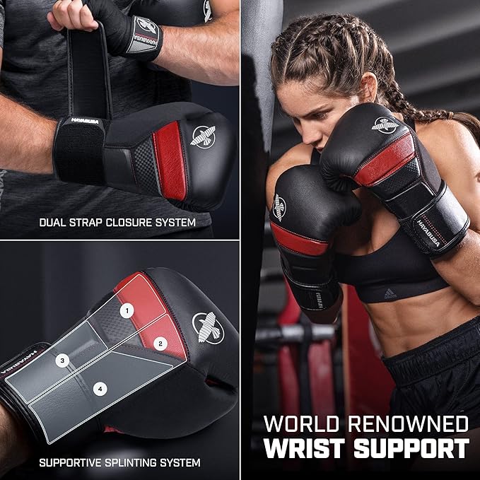 Hayabusa T3 Boxing Gloves for Men and Women Wrist and Knuckle Protection, Dual-X Hook and Loop Closure, Splinted Wrist Support, 5 Layer Foam Knuckle Padding