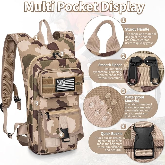 Hydration Backpack, Tactical Molle Water with 2L TPU Water Bladder, for Men Women Lightweight Water Backpack, Hydration Pack for Hiking, Biking, Climbing and Hunting
