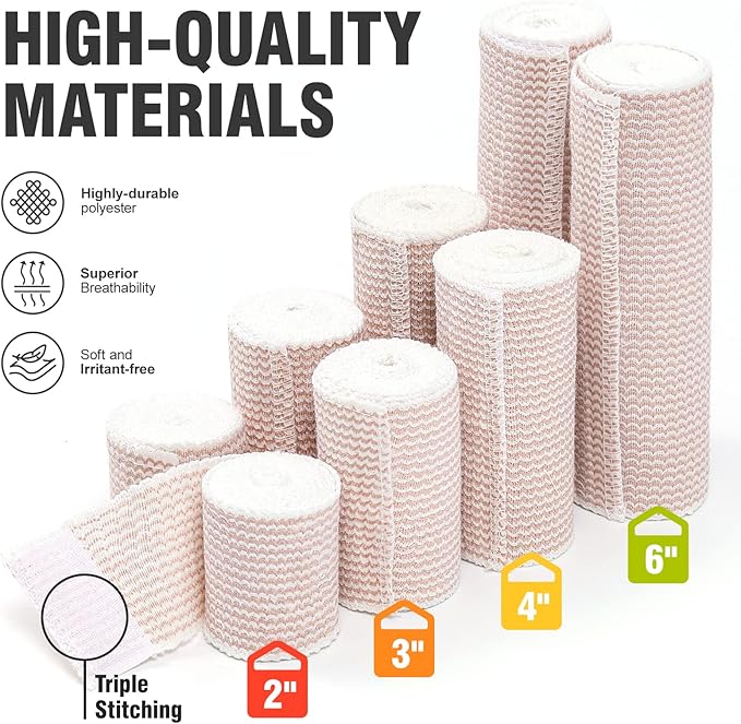 4 Pack Elastic Bandage Wrap | 3" Medical Bandage Wrap with Hook-and-Loop Fasteners on Both Ends Compression Wrap for Wounds Latex Free Stretch Bandage for Foot Arm Hand Ankle Injury