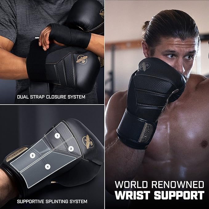 Hayabusa T3 Boxing Gloves for Men and Women Wrist and Knuckle Protection, Dual-X Hook and Loop Closure, Splinted Wrist Support, 5 Layer Foam Knuckle Padding