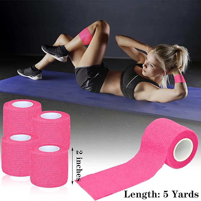 8 Pack 2 in x 5 Yards Cohesive Wrap Self Adhesive Bandage Wrap Elastic Self Adherent Wrap Self Stick Vet Tape for Athletic, Wrist, Ankle, Knees, Pets (Pink)