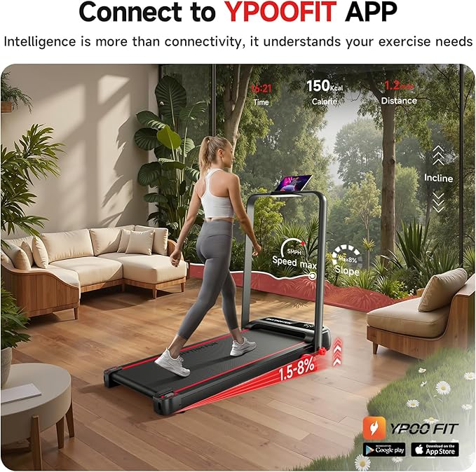 RHYTHM FUN Incline Foldable Treadmill, Walking Pad Treadmill with Incline, 300 lbs Portable Treadmills with Handles for Home Office Use, Under Desk Compact Walking Pad