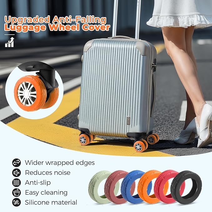8 Pcs Upgrade Luggage Wheel Covers, Carry On Luggage Suitcases,Wear-Resistant, Anti-Noise, Silicone Wheel Protective Covers for 2-2.4" Spinner Wheel,Essential Travel Accessories (Orange)