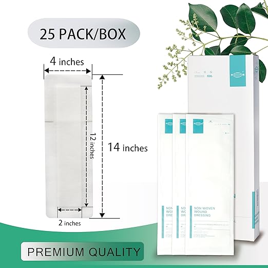 4X14 Inches Extra Large Sterile Adhesive Island Wound Dressing Bandages - Non Woven Bordered Gauze Pads, 25 Individually Pack,Medical Grade by QICHUANG(4X14INCHES-C25)