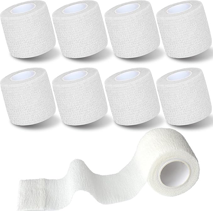 8 Pack 2 in x 5 Yards Self Adhesive Bandage Wrap Elastic Cohesive Self Adherent Bandage Self Stick Vet Tape for Athletic, Wrist, Ankle, Knees, Pets (White)