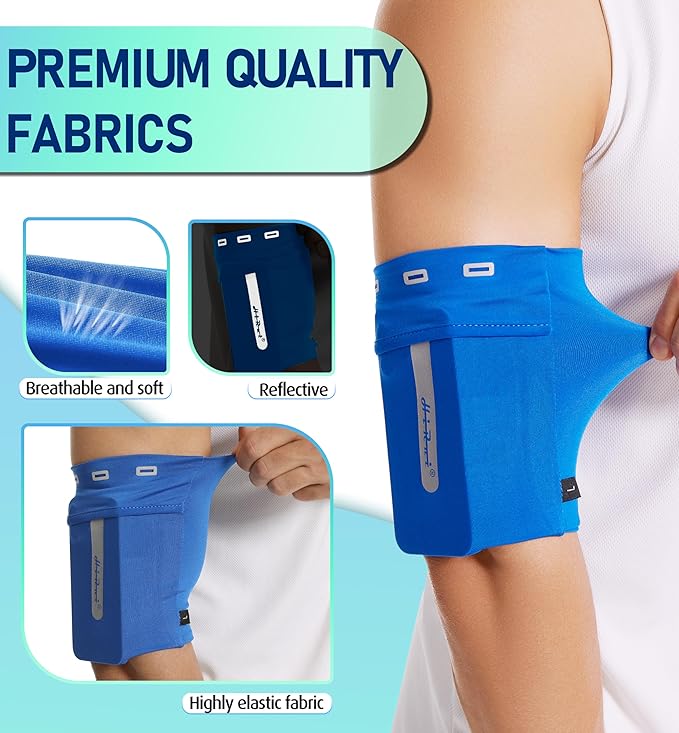 HiRui Running Armband Sleeve Universal Sports Armband Cell Phone Holder Armband for Exercise Workout, Compatible with iPhone 16/15/14/13/Plus/Pro Samsung Galaxy All Phones (S, Blue)