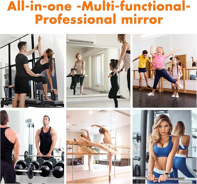 Hasipu Home Gym Mirror 55" L x 21" W - 2PCS Large Full Body Mirror for Yoga, Wall-Mounted Mirrors for Fitness, Garage, Dance Studio, 0.16in Tempered Glass Frameless