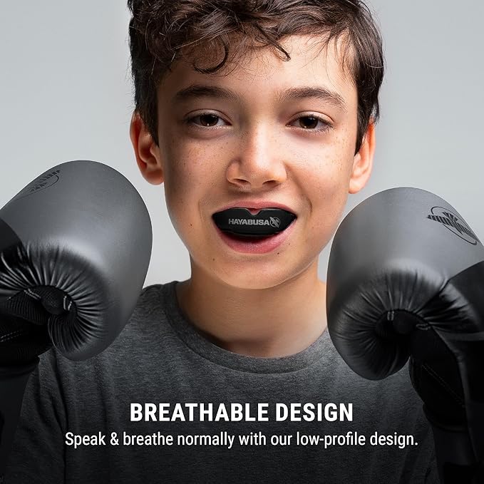 Hayabusa Combat Sports Mouth Guard Youth, Kids and Adult Sizes Comes with Case - Black/Gold, Youth
