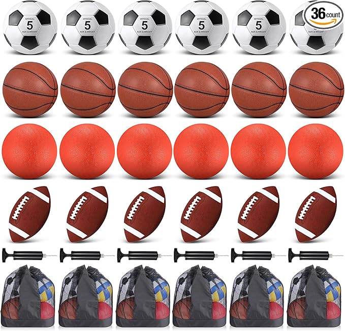 HyDren Sports Balls Set for Teen Adult, Include Official Size Basketball Soccer Ball Football Playground Ball with Pump and Equipment Carry Bag Sports Gift Back to School
