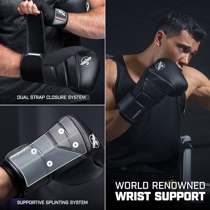 Hayabusa T3 Boxing Gloves 16oz, Perfect Stretch 4.0 Boxing Hand Wraps 180 Inches and Boxing Glove Deodorizer - All Items are Black