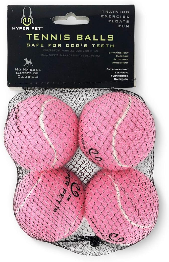 Hyper Pet Tennis Balls for Dogs (Safe Dog Tennis Ball for Exercise and Training, Interactive Toys work with Hyper Pet K9 Kannon K2 Launcher - 4 Pack 2.5" Pink