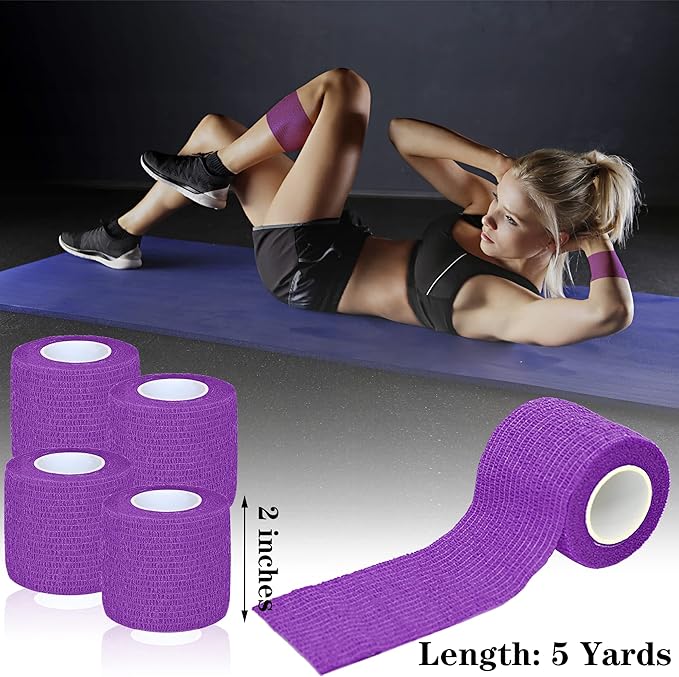 8 Pack 2 in x 5 Yards Cohesive Wrap Self Adhesive Bandage Wrap Elastic Self Adherent Wrap Self Stick Vet Tape for Athletic, Wrist, Ankle, Knees, Pets (Dark Purple)
