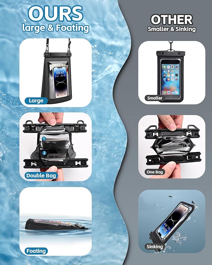 2L Large Waterproof Phone Pouch - [Oversized] [Floating] Waterproof Pouch for iPhone Galaxy Google and More, IPX8 Waterproof Dry Bag for Beach Vacation Belongings