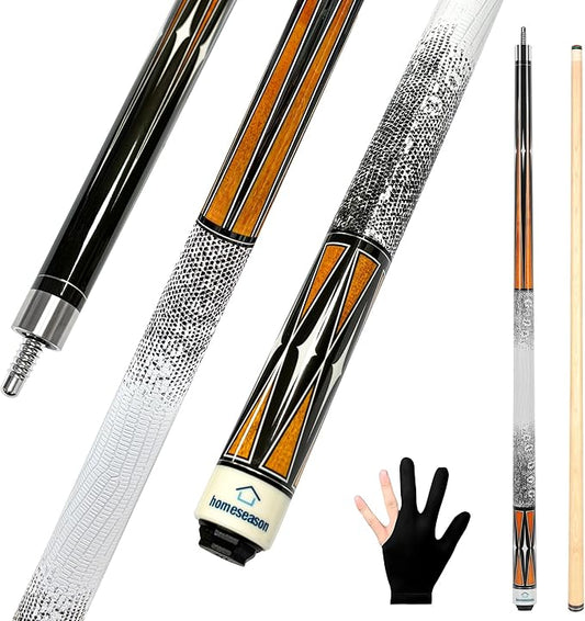 HomeSeason Pool Cue Stick 58" Billiard Cue Sticks 3D Printed Grip Professional Low Deflection Pool Sticks Maple Wood Pool Sticks 13mm Tip