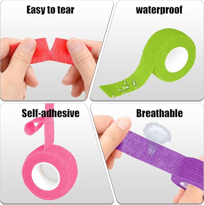 6 Pack 1 Inches Self Adhesive Bandage Wrap Breathable Cohesive Bandage Elastic Tape for Pets, Athletic, Sports, Wrist, Knee, Ankle(5 Yards Per Roll, Purple)