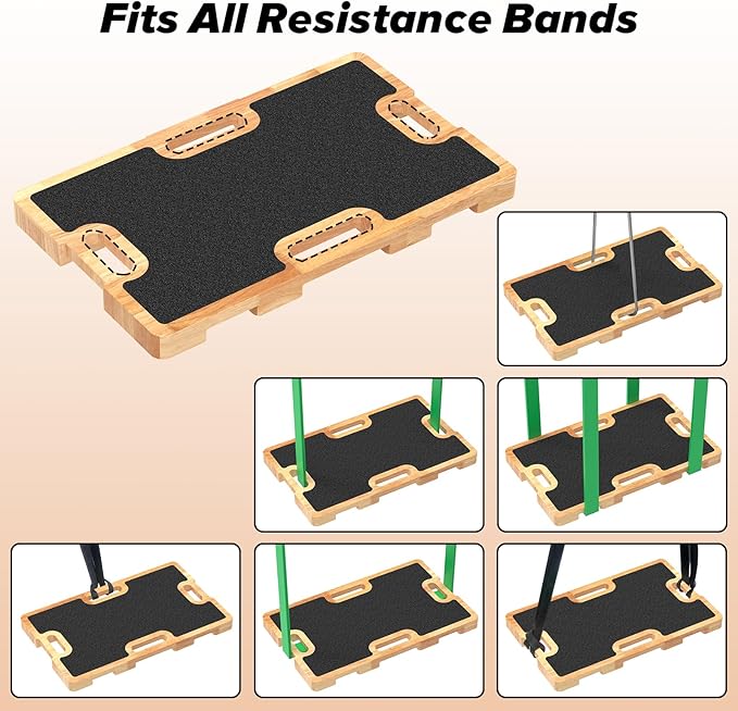 Wooden Resistance Band Foot Plate, Non-Slip Exercise Board with Free Soft Pad & Drawstring Bag for Strength Training, Stretching & Balance, Home Gym Fitness Platform for Full-Body Exercises
