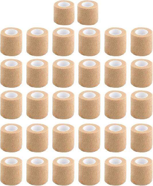 32 Rolls Self Adhesive Bandage Wrap 2 inch Cohesive Bandage Wrap Stretch Bandages Wraps Tape Skin Elastic Self-Adherent Tape for Wrist Ankle Sports Swelling Sprains