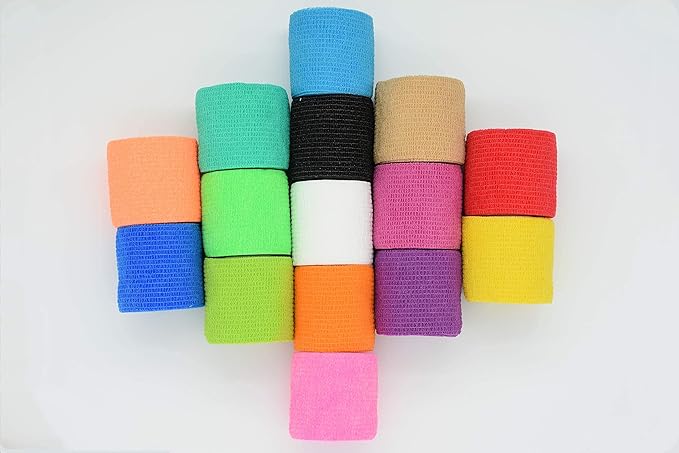 15 Pack Cohesive Wrap 2 Inches x 5 Yards Self Adherent Vet Tape for Pets, Elastic Self Adhesive Bandage Wrap for Sports, Finger, Wrist, Ankle (15 Colors)