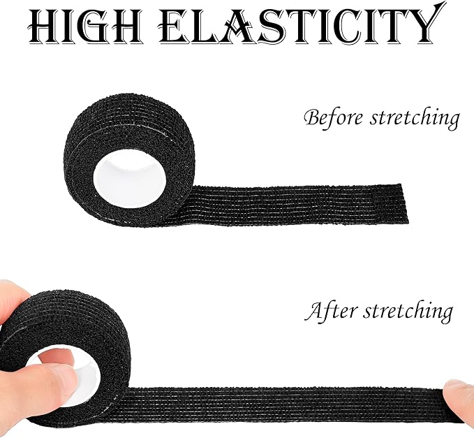 8 Rolls 1” Cohesive Bandage Self Adherent Bandage Wrap Breathable Vet Tape Elastic Adhesive Bandage for Sports, Wrist, Ankle, Tattoo Wraps(Black)