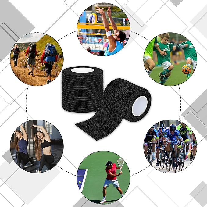 8 Rolls Cohesive Bandage 2” x 5 Yards Self Adherent Bandage Wrap Breathable Vet Tape Elastic Adhesive Bandage for Sports, Wrist, Ankle, Tattoo Wraps(Black)