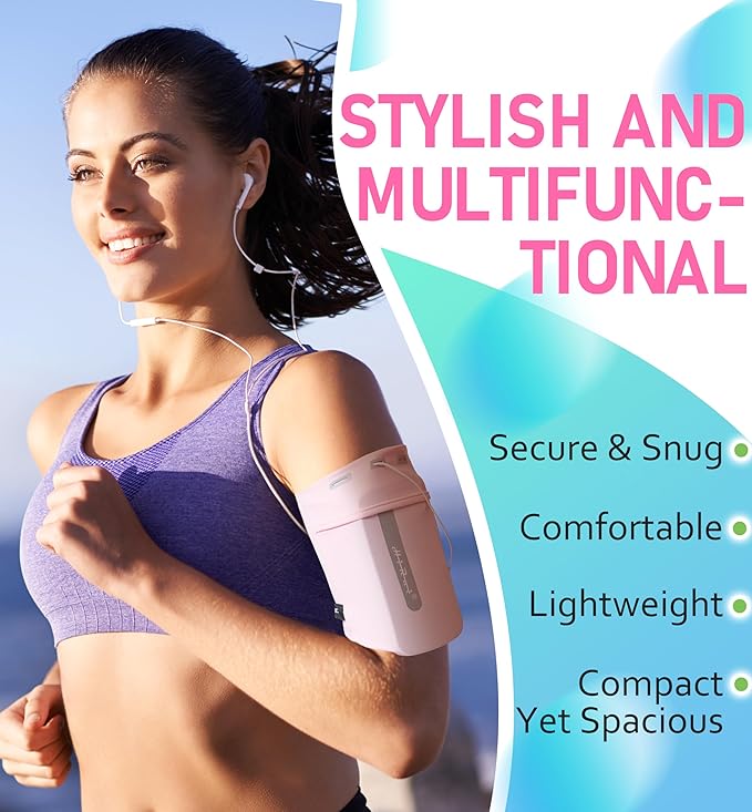 HiRui Running Armband Sleeve Universal Sports Armband Cell Phone Holder Armband for Exercise Workout, Compatible with iPhone 16/15/14/13/Plus/Pro Samsung Galaxy All Phones (S, Pink)
