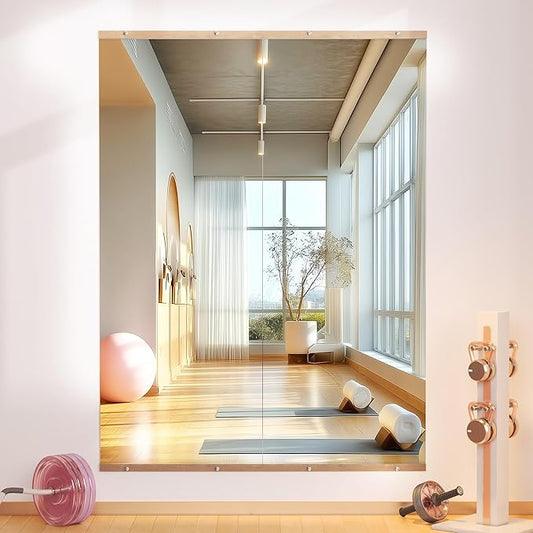 Hasipu 2Pcs 55''x20'' Home Gym Mirror Large Full Length Wall Mounted Full Body Mirror for Yoga Dance Fitness Exercise Studio Bedroom Garage, Frameless Tempered Glass Workout Mirrors Walnut Rectangular