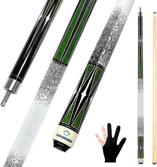 HomeSeason Pool Cue Stick 58" Billiard Cue Sticks 3D Printed Grip Professional Low Deflection Pool Sticks Maple Wood Pool Sticks 13mm Tip