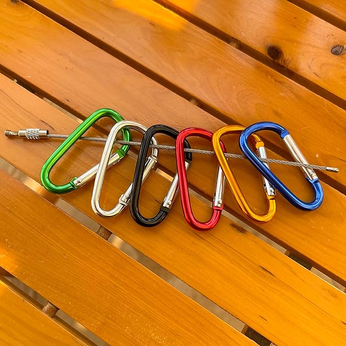 30PCS Aluminum Carabiner Clips, 2" D Shape Spring Snap Hooks Carabiner with 30PCS Keyring Keychain Hook