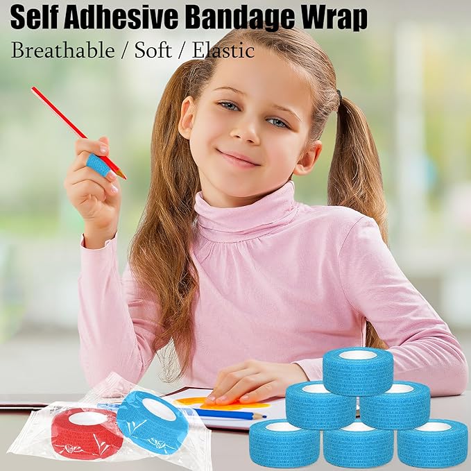 6 Pack 1 Inches Self Adhesive Bandage Wrap Breathable Cohesive Bandage Elastic Tape for Pets, Athletic, Sports, Wrist, Knee, Ankle(5 Yards Per Roll, Light Blue)