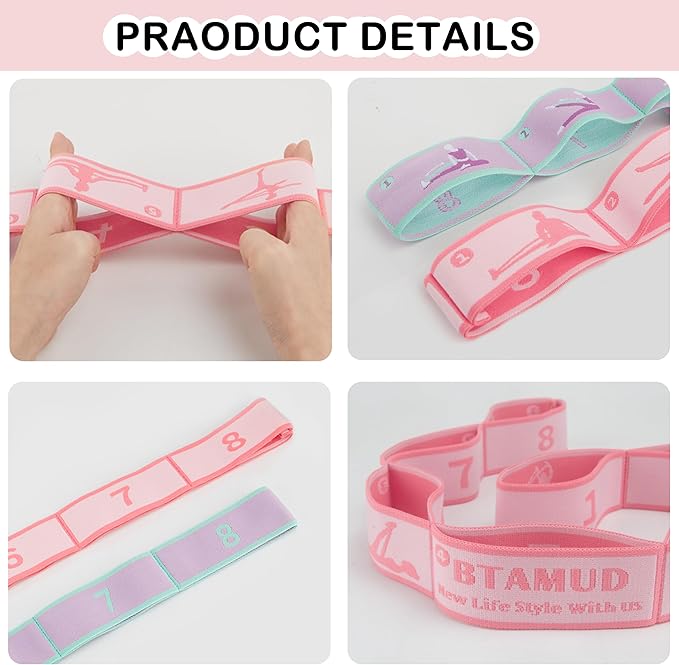 2 PCS Stretch Strap for Kids Dance Elastic Band for Children Gymnastics Stretching Strap Kids Stretching Bands Multi-Loop Adjustable Exercise Bands Stretching Resistance Ballet Bands -8 Loops