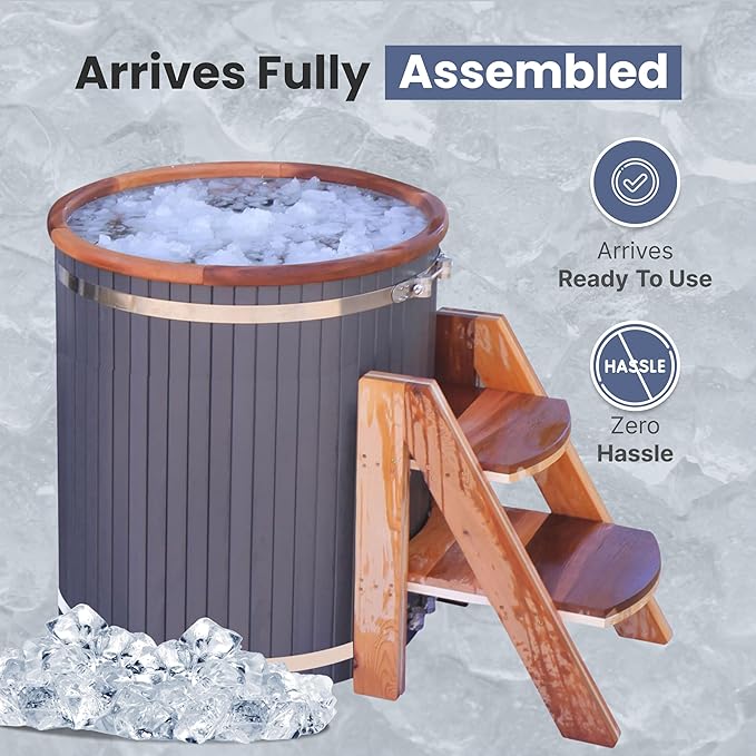 Ice Bath Tub | Cold-Plunge Therapy | Cold Plunge Tub | Up-Right Ice Bath | 118 Gallon Water Capacity | Steps & Cover Included | 37.5” x 33.25”