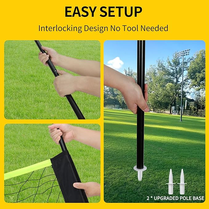 20FT Outdoor Volleyball Net Set System for Backyard Beach with Anti-Sagging Net, Iron Adjustable Height Poles, Soft PU Volleyball and Pump, Carry Bag - Instant Set Up & Durable