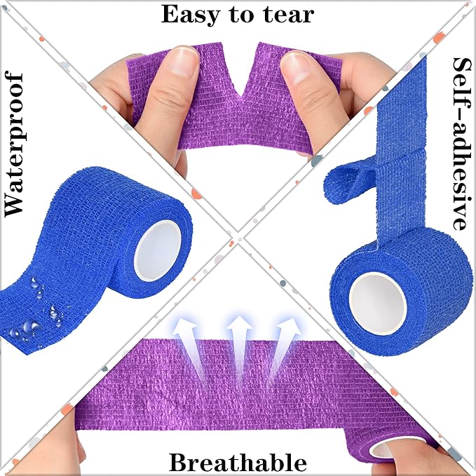 8 Rolls Cohesive Bandage 2” x 5 Yards Self Adherent Bandage Wrap Breathable Vet Tape Elastic Adhesive Bandage for Sports, Wrist, Ankle, Tattoo Wraps(Purple)