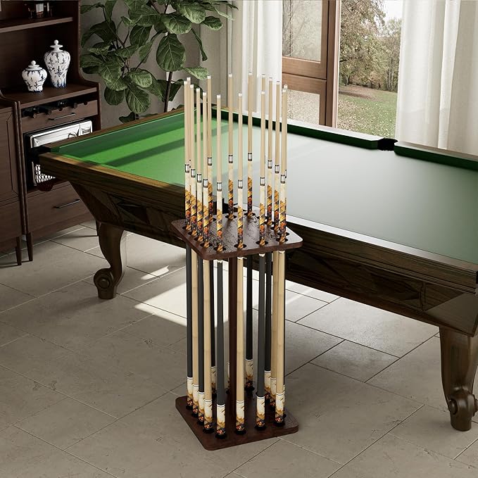 360 Degree Rotating Pool Stick Holder, Pool Cue Holders for Billiard Room, Floor Stand Billiard Cue Rack up to 16 Sticks, Natural Wood Pool Cue Equipment Storage Organizer, Billiard Gifts for Men
