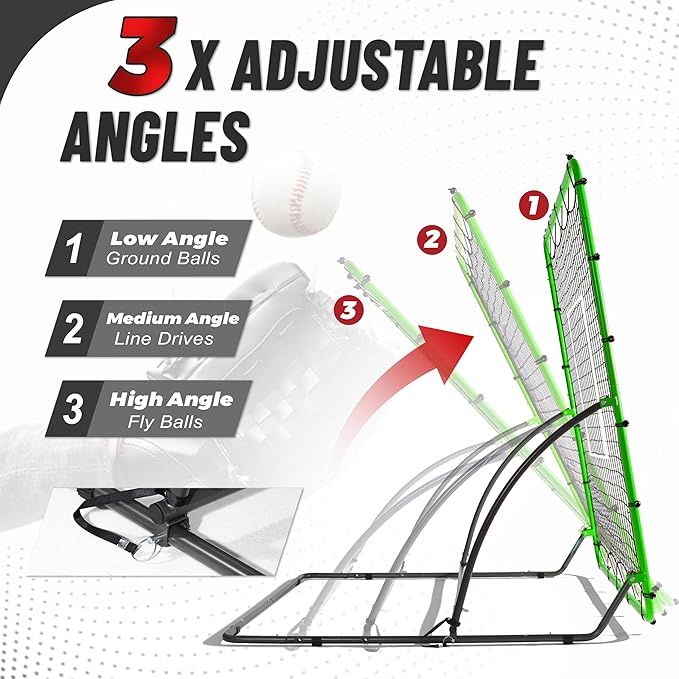 Heavy Duty Baseball Rebounder Net 4x4.5 FT Pitchback with 3 Adjustable Angles, Baseball and Softball Bounce Back Net for Ground, Line Drive, Fly Ball Return Settings Fielding Trainer