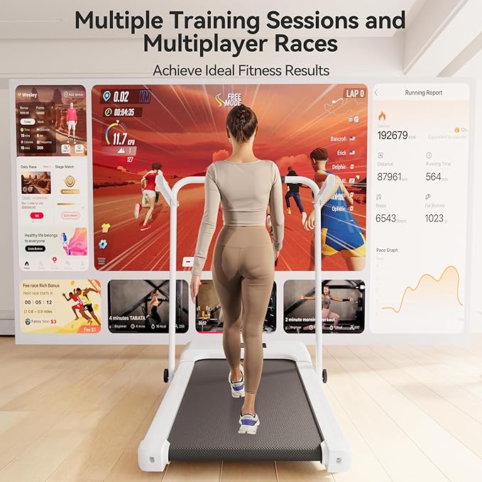 Walking Pad Treadmill with Handle bar, 3.0HP Small Foldable Treadmills for Home with APP Remote Control and LED Display, 7.5MPH Portable Treadmill 300 Lbs Capacity