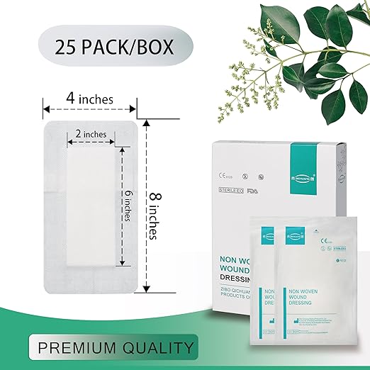 4X8 Inches Extra Large Sterile Adhesive Island Wound Dressing Bandages - Non Woven Cover Bordered Gauze Pads, 25 Individually Pack, High Absorbent, Medical Grade by QICHUANG(4X8 INCHES - C25)