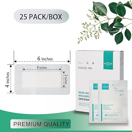 4X6 Inches Sterile Adhesive Island Wound Dressing Bandages - Extra Large Non Woven Cover with Bordered Gauze Pads, 25 Individually Pack, High Absorbent, Medical Grade by QICHUANG(4X6 INCHES - C25)