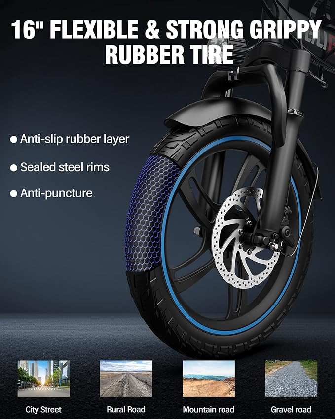 2 Seater Electric Bike for Adults,Mini Bike 500/750 Motor,28MPH,48V/15AH Removable Battery,25-30Miles 16" Fat Tire Commuter Ebike,Full Suspension Foldable Electric Bicycles for Adults Teens