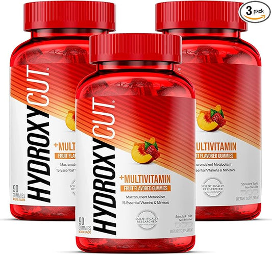 Hydroxycut Gummies (Pack of 3) - 99% Caffeine Free - Metabolize Carbs, Proteins & Fats - Includes 15 Essential Vitamins & Minerals - for Women & Men