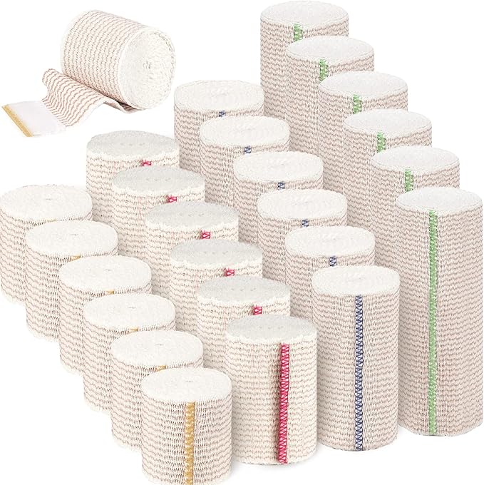 24 Pack Elastic Bandage Wrap (6x2”, 6x3, 6x4, 6x6) Compression Bandage Wrap with Hook and Loop Closure on Both Ends Self Adhesive Bandage Wrap for Sports, Medical, and Injury Recovery
