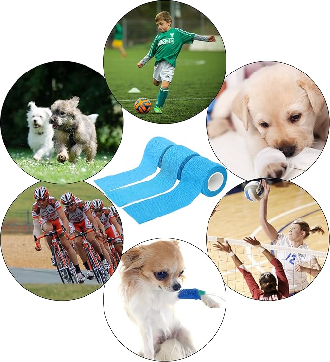 6 Pack 2 Inches Self Adhesive Bandage Wrap Breathable Cohesive Bandage Elastic Tape for Pets, Athletic, Sports, Wrist, Knee, Ankle(5 Yards Per Roll, Light Blue)
