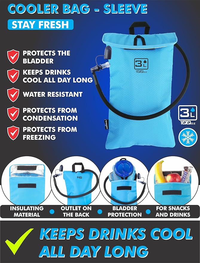 Hydration Pack with 2L or 3L Water Bladder & Cooler Bag > Keeps Drink Cool & Protects Bladders > Camelback Reservoir for Hydration Backpack, Tasteless & BPA Free, Quick Release Tube & Shutoff Valve