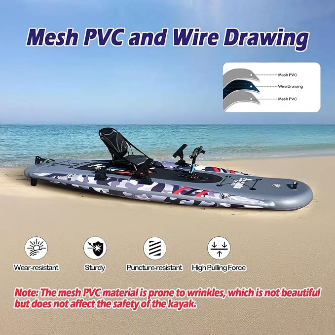 Inflatable Kayak Set: Includes 90in Kayak Paddles and High-Output Pump – SuperTough Mesh PVC and Wire Drawing Filling – Aluminum seat – Pedal System – 1 Person – 418lb Weight Capacity