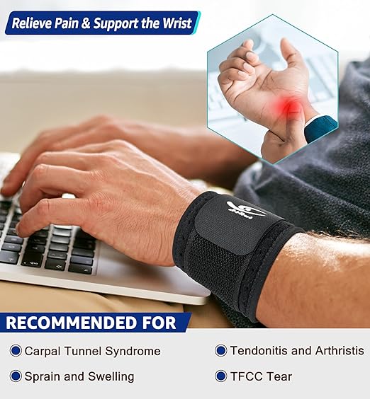 HiRui Wrist Brace (2 PCS) - Adjustable Compression for Carpal Tunnel Arthritis Tendonitis Sprain Pain Relief | Wrist Support Wrist Wraps for Both Hands, Ideal for Sports & Gym Workouts (Black)