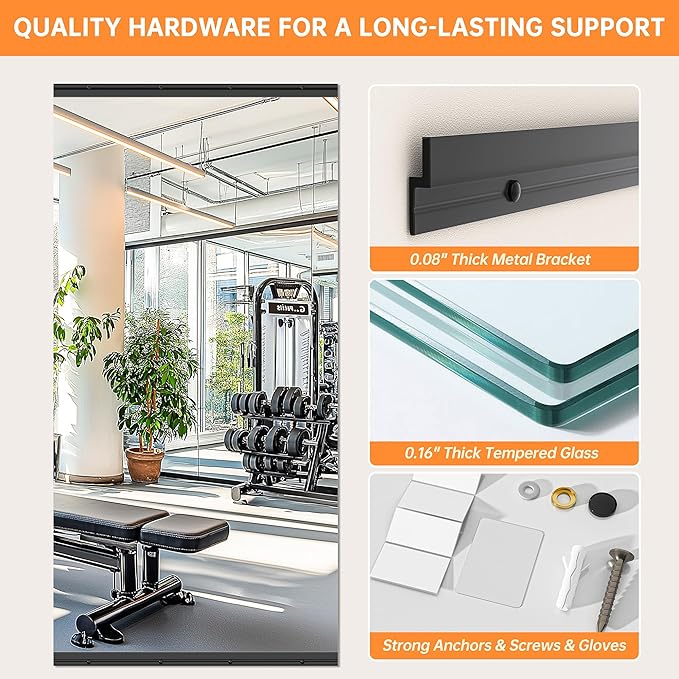 Hasipu 79''x35'' Home Gym Mirror Large Full Length Wall Mounted Full Body Mirror for Yoga Dance Fitness Exercise Studio Bedroom Garage, Frameless Tempered Glass Workout Mirrors Black Rectangular